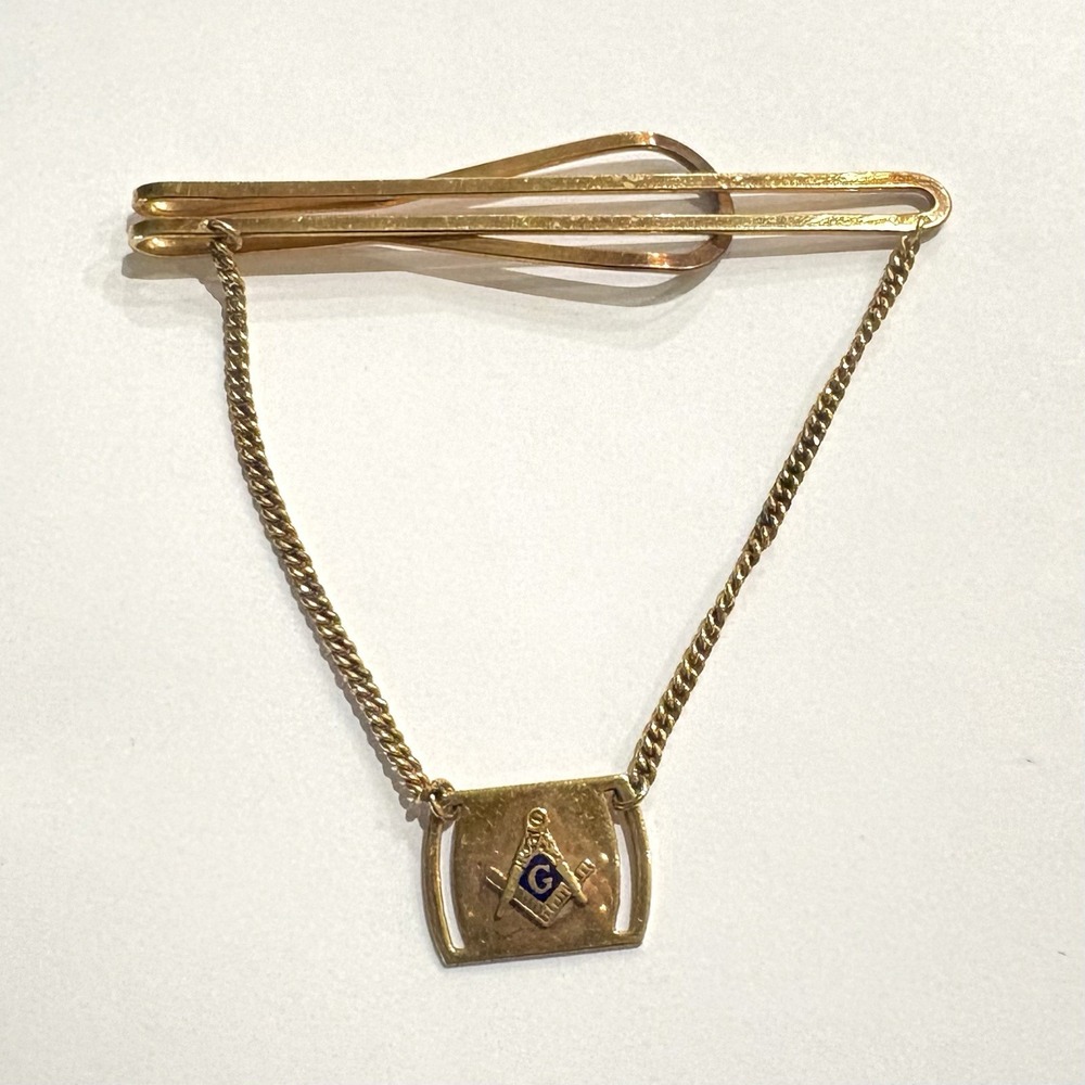 Vintage 12K GF Gold Filled Masonic Free Mason Tie Bar Clip